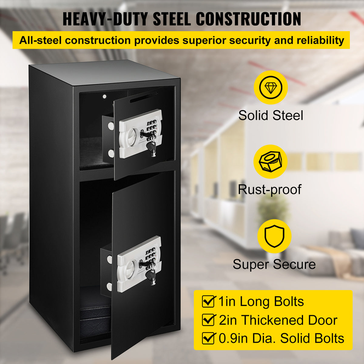 Double Container Safe Large Double Door Security Safe Box 2.6 Cubic Feet Steel Safe Box Stro ...
