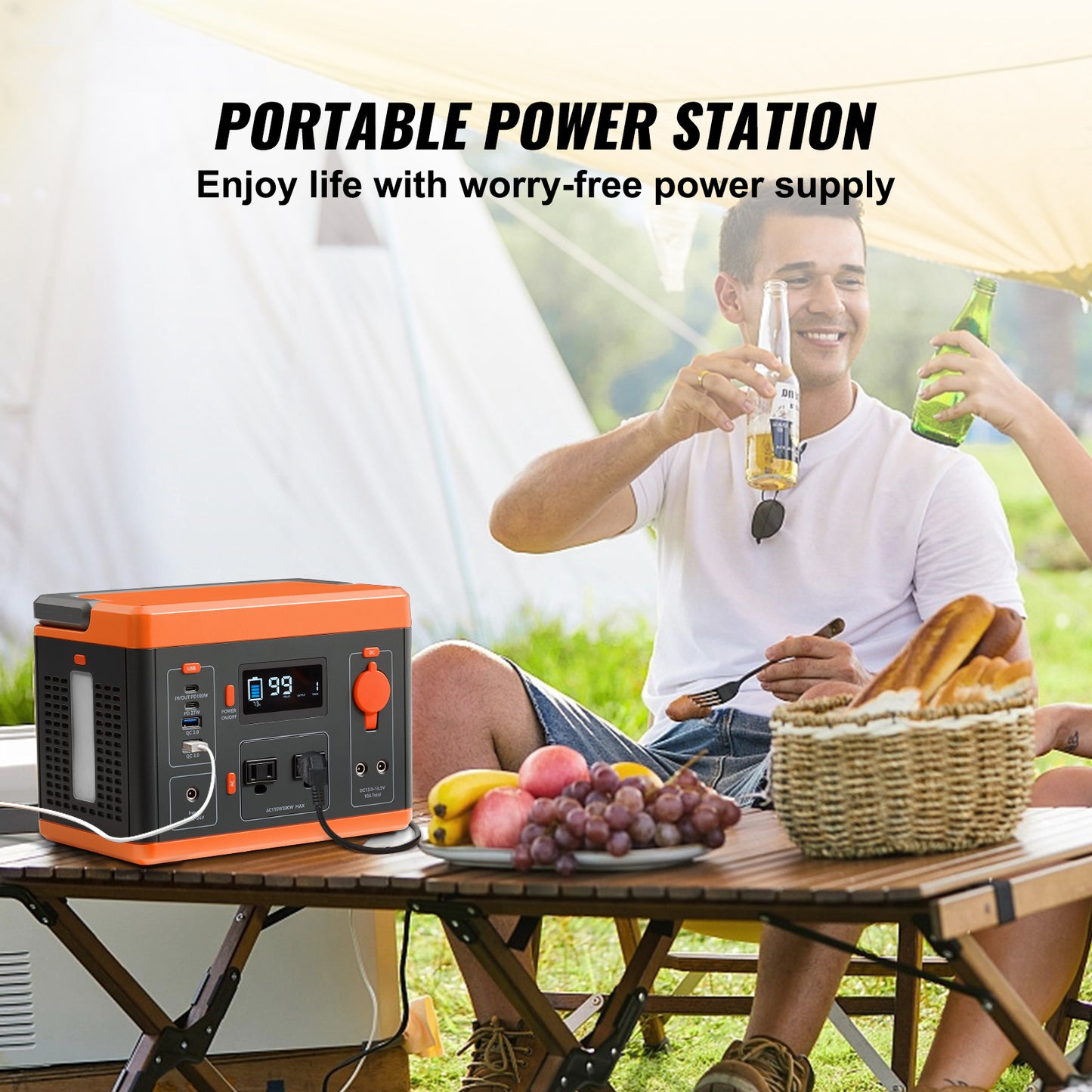 VEVOR Portable Power Station Solar Generator 296Wh 300W Backup Lithium Battery